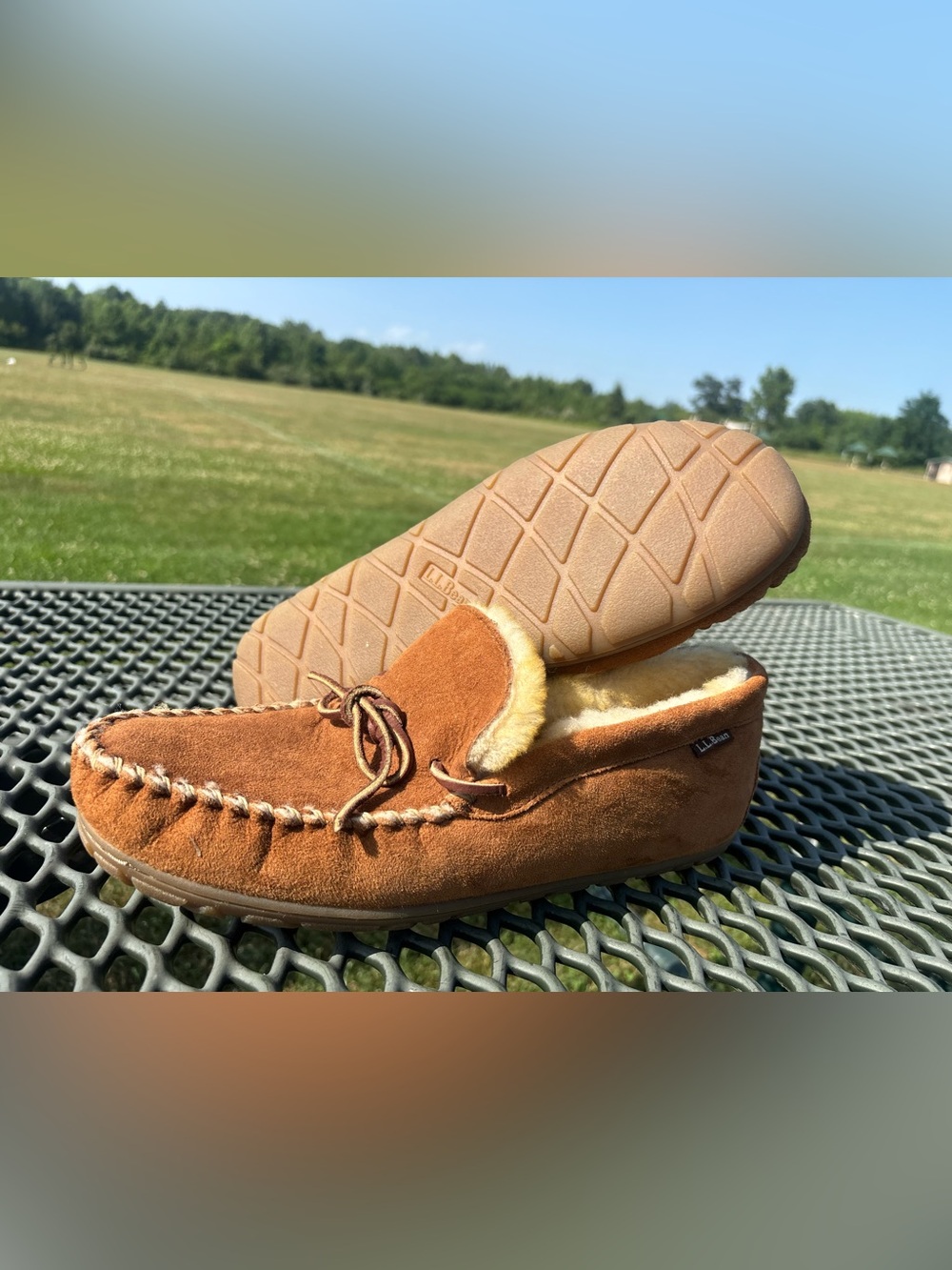 L.L. Bean Chestnut Suede Shearling Moccasins